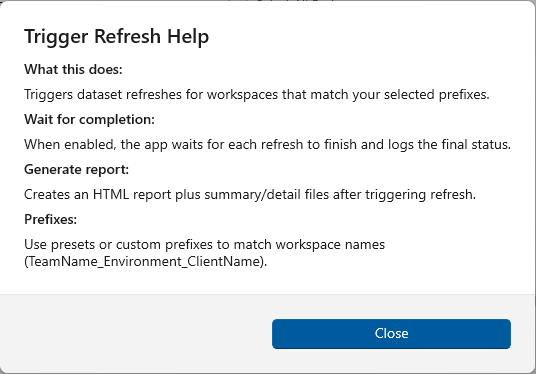 Trigger Refresh help dialog screenshot